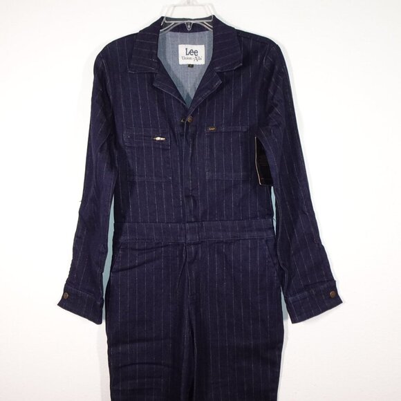 Lee Union-Alls Coverall Jumpsuit Women's Size XS Blue Metallic Pinstripe - Picture 2 of 12